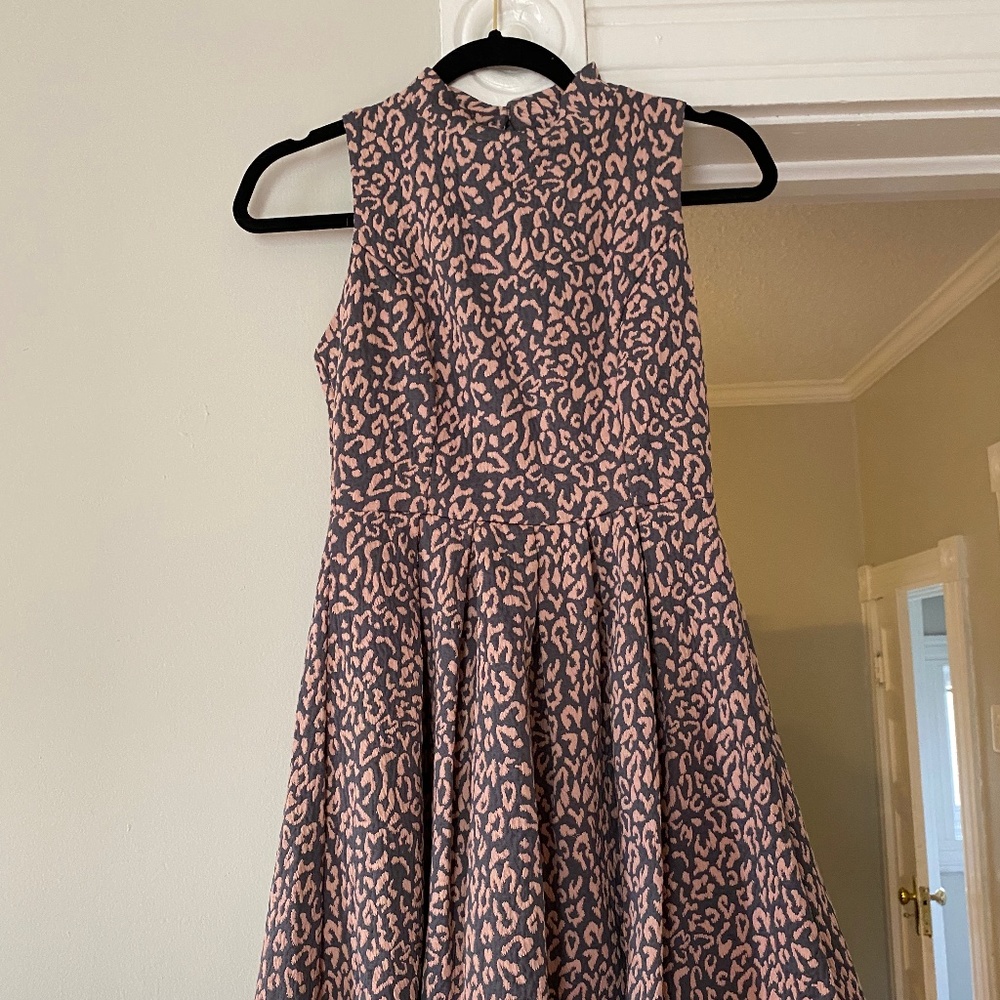 High Neck Leopard Print Skater Dress